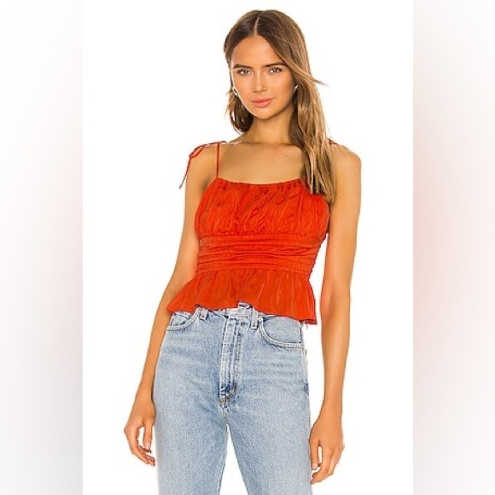 House of Harlow x REVOLVE Vanda Red Orange Ruched Crop Top